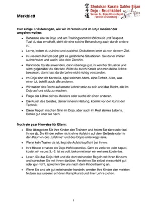 Merkblatt Dojoregeln